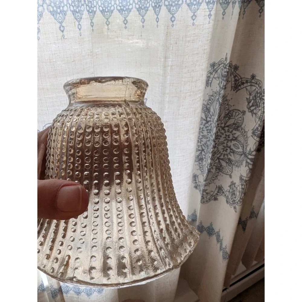 2 VINTAGE GOLD LUSTRE IRIDESCENT CARNIVAL GLASS LAMP LIGHT HOBNAIL SHADES 2